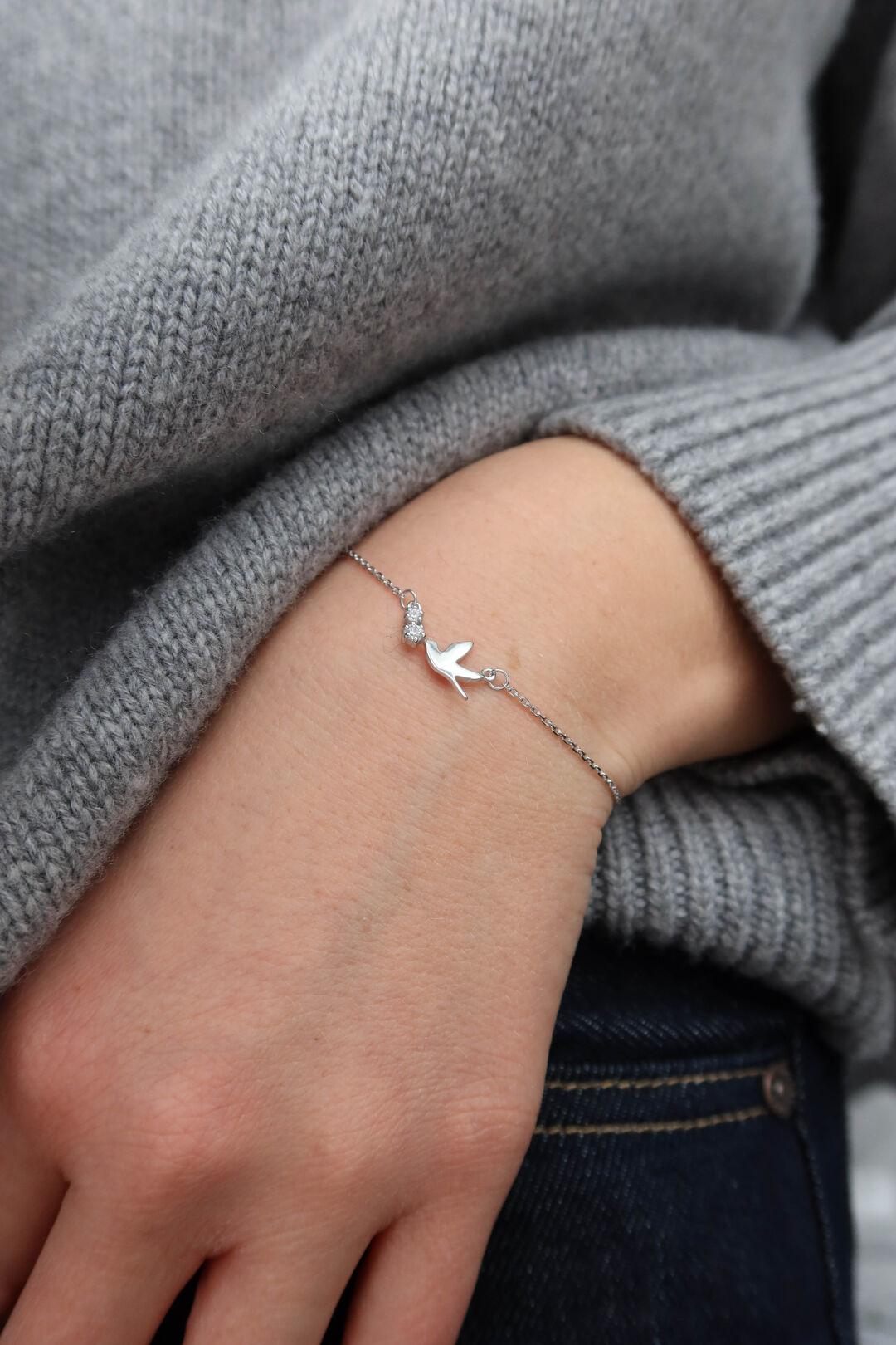 Зображення Срібний браслет 925 «Пташка» з фіанітом