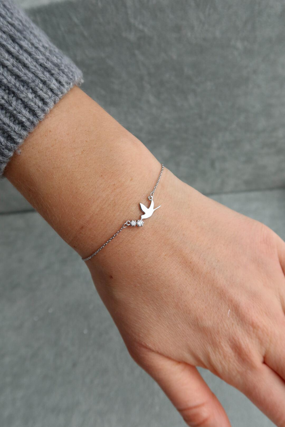 Зображення Срібний браслет 925 «Пташка» з фіанітом при наведенні