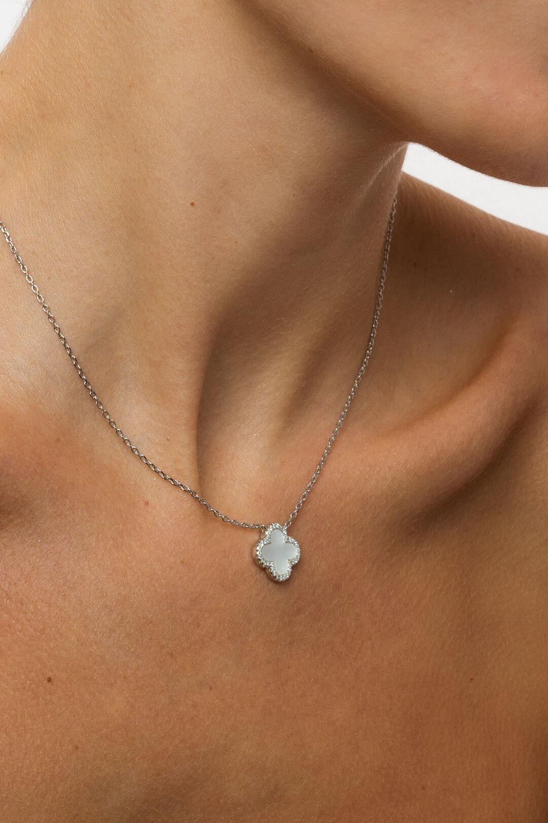 Зображення Серебряное колье Клевер перламутр и фианиты