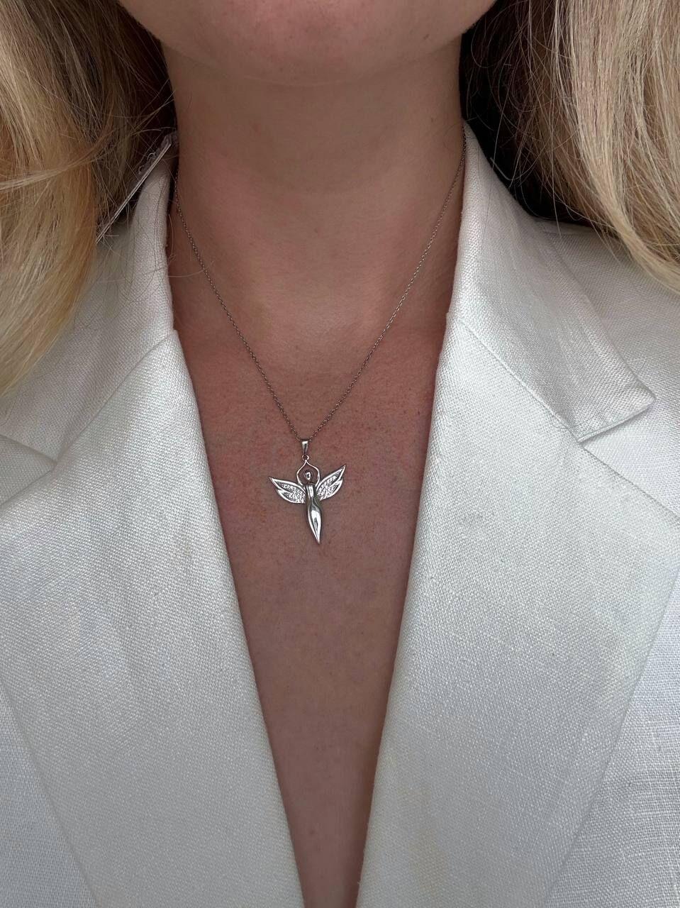 Зображення Жіноче срібне кольє з підвіскою ангел