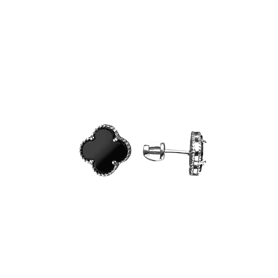 Зображення Срібні пусети онікс Клевер 1 см 