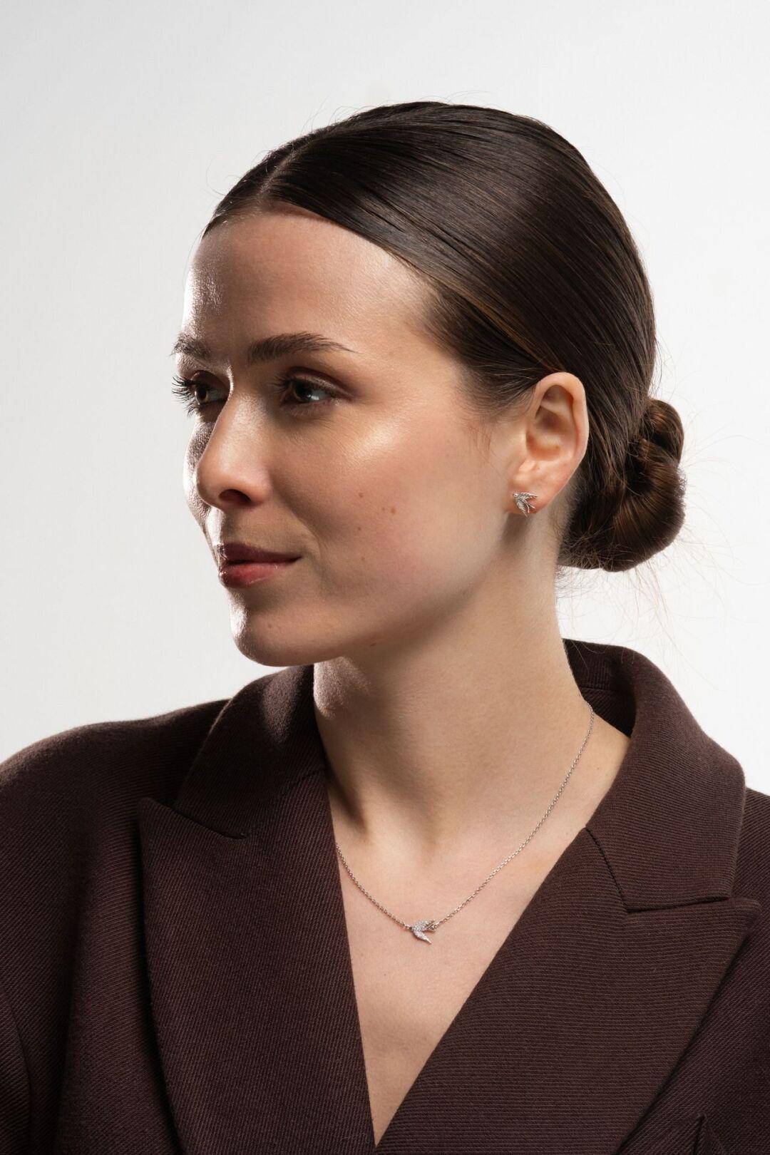 Зображення Срібні жіночі пусети Пташка при наведенні