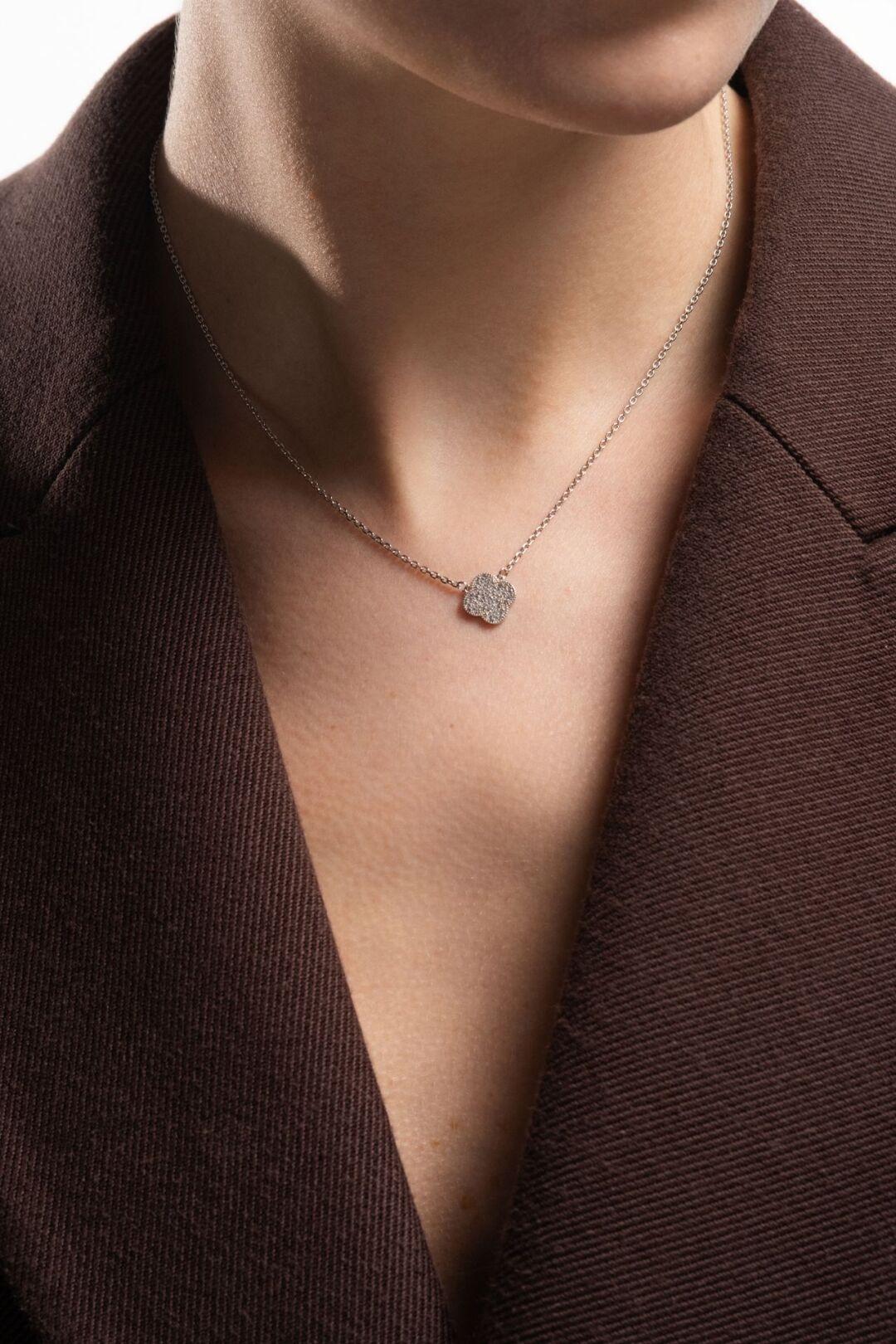 Зображення Срібне жіноче кольє Клевер у фіанітах