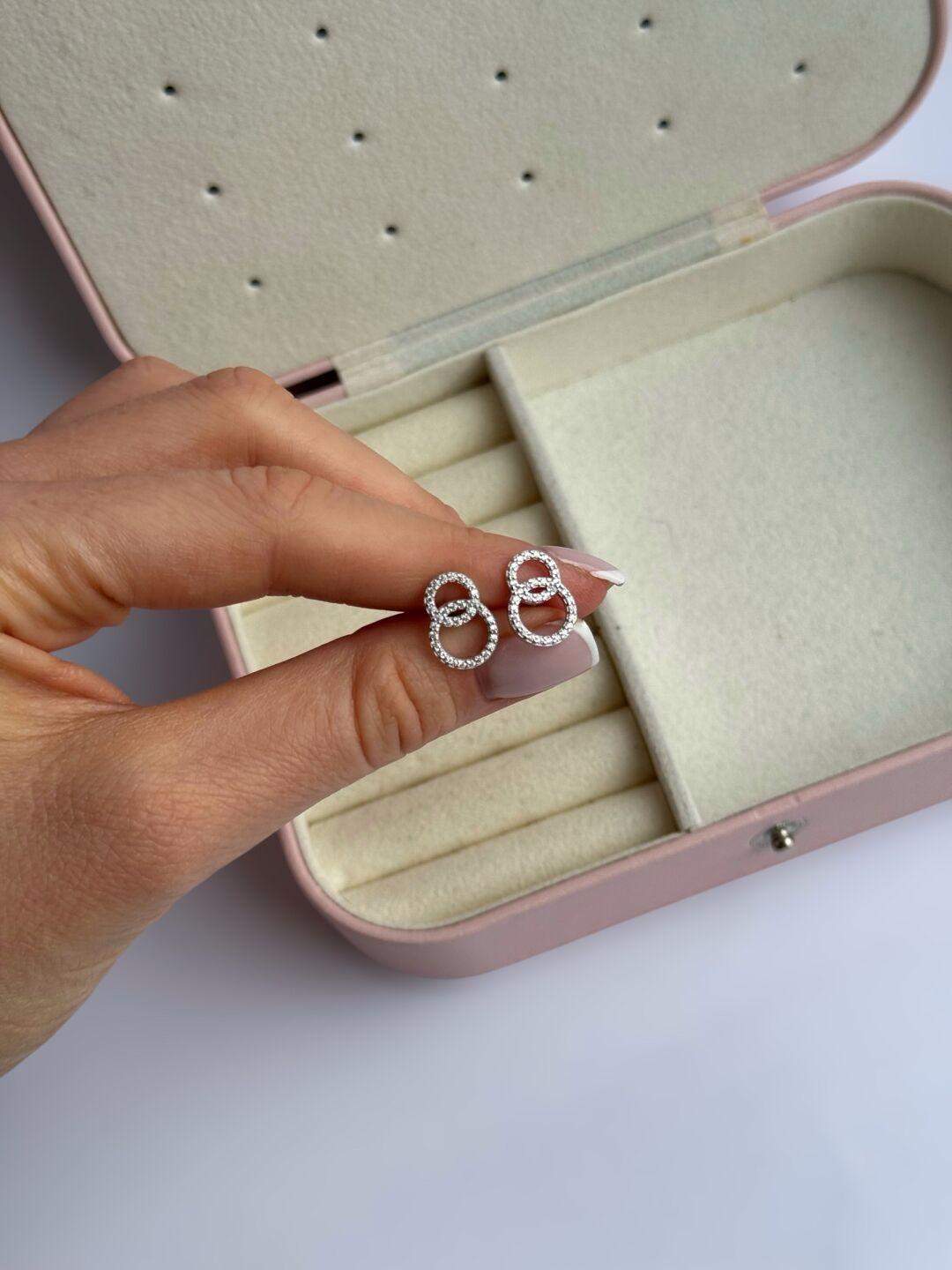 Зображення Срібні сережки гвоздики Два кола  при наведенні