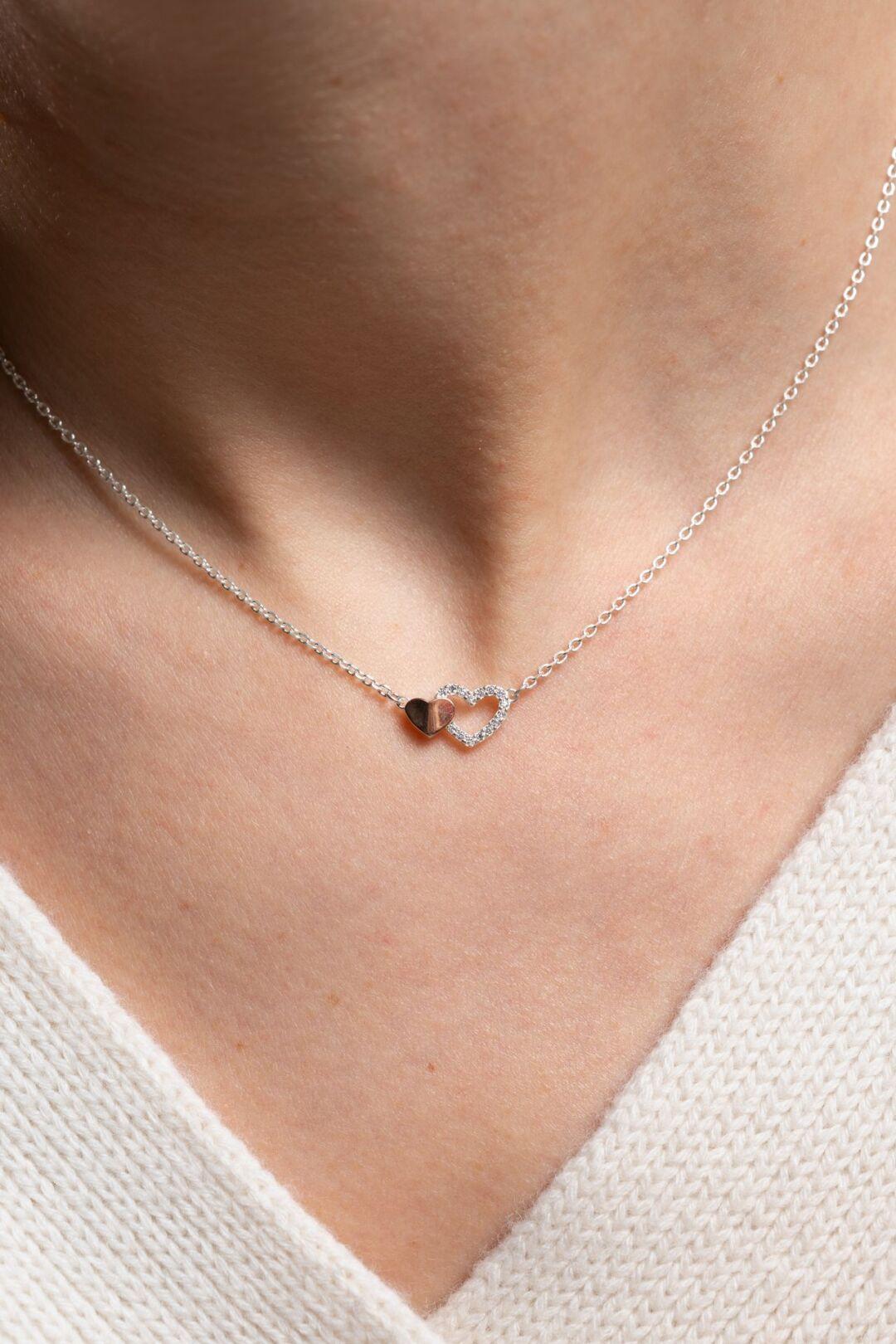 Зображення Срібне жіноче кольє Два серця