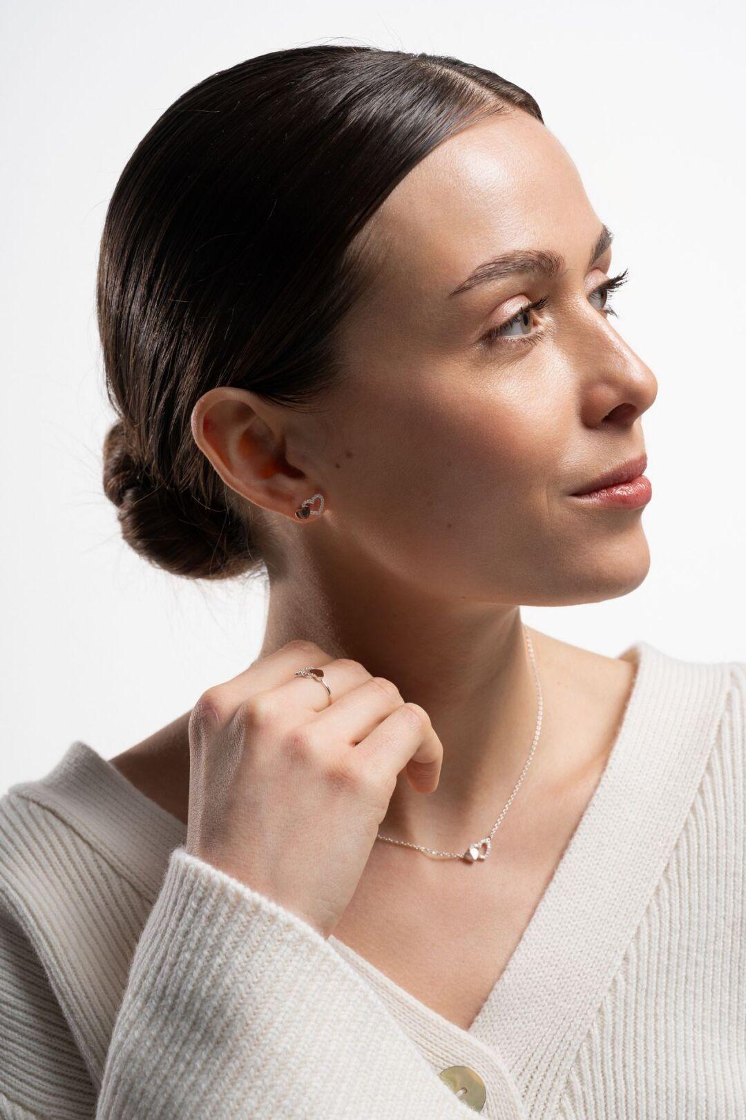 Зображення Срібні жіночі пусети Два серця при наведенні