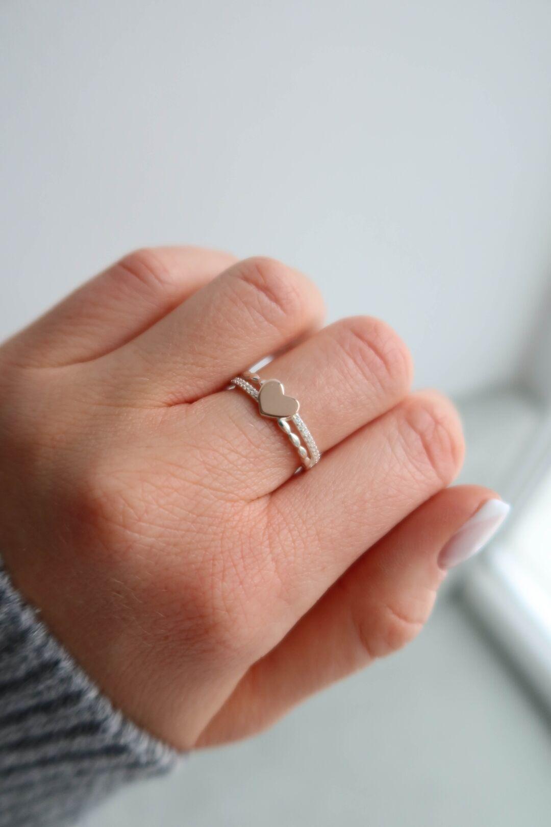 Серебряное кольцо с сердцем, серебро 925°, золото 375°