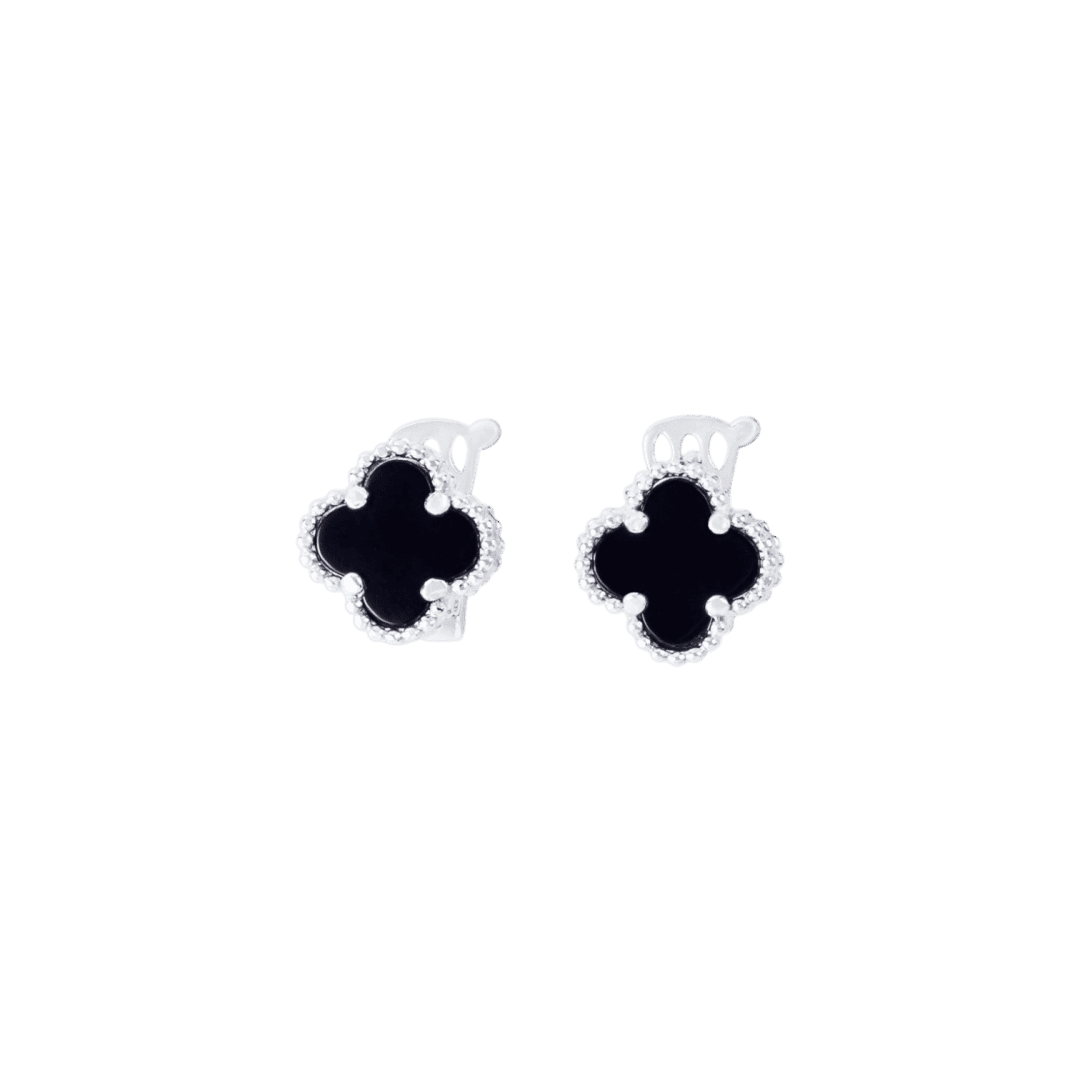 Зображення Сережки зі срібла 925 проби онікс Клевер 1 см 