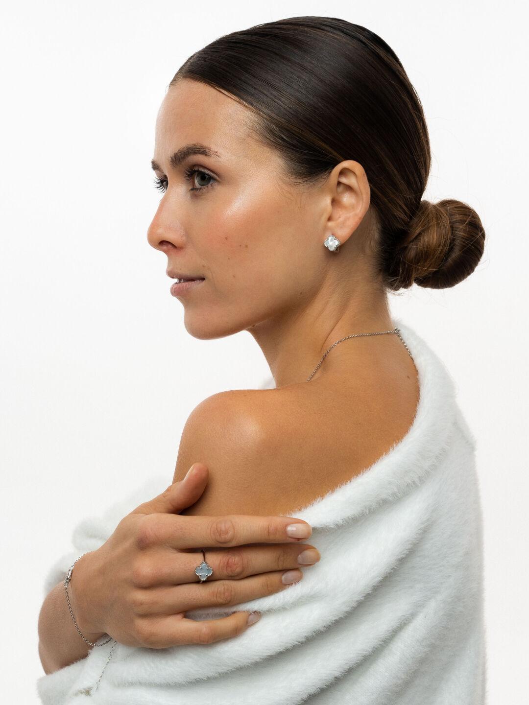 Зображення Срібні сережки перламутр Клевер 1 см при наведенні