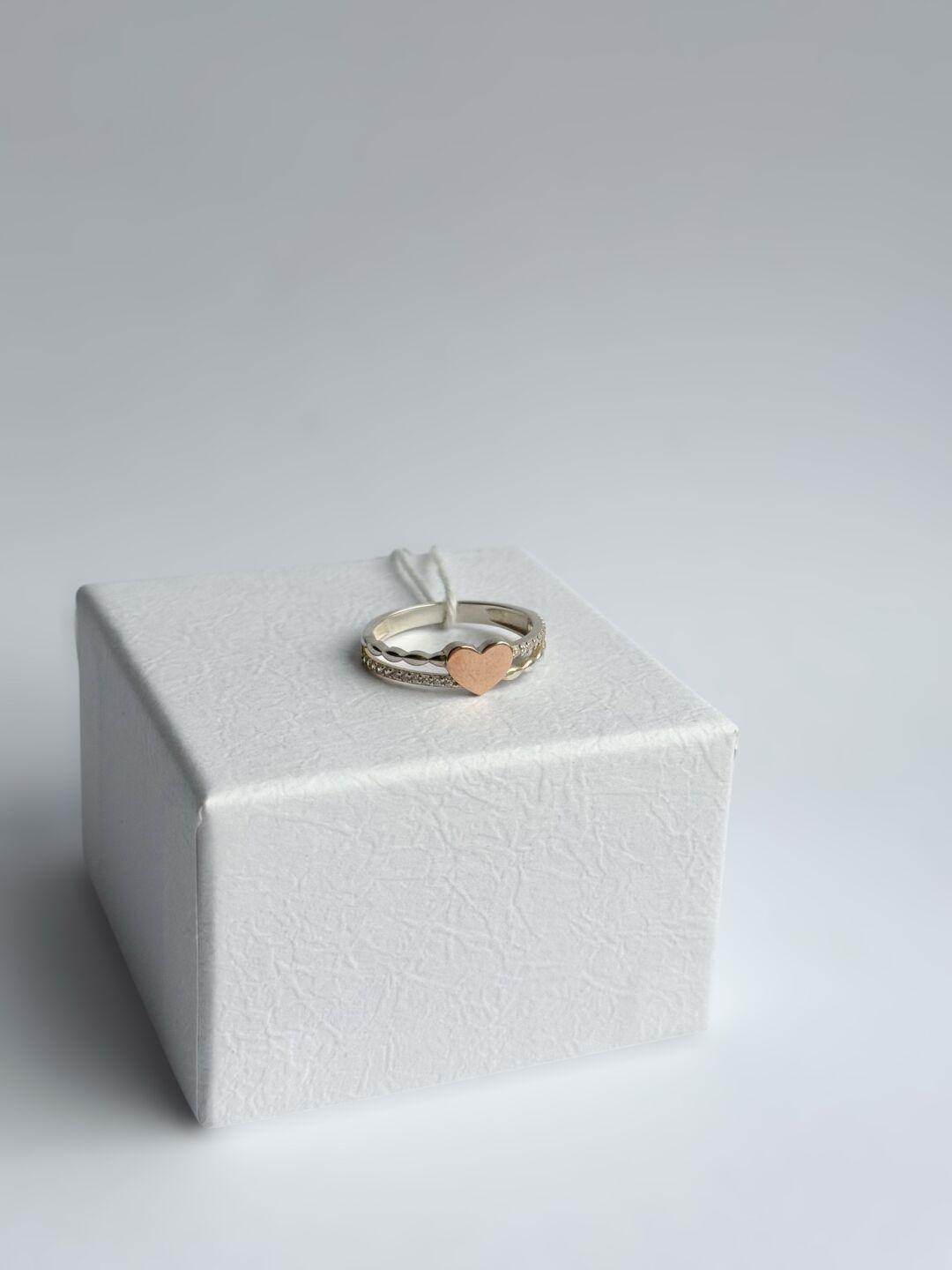 Зображення Серебряное кольцо с сердцем, серебро 925°, золото 375°