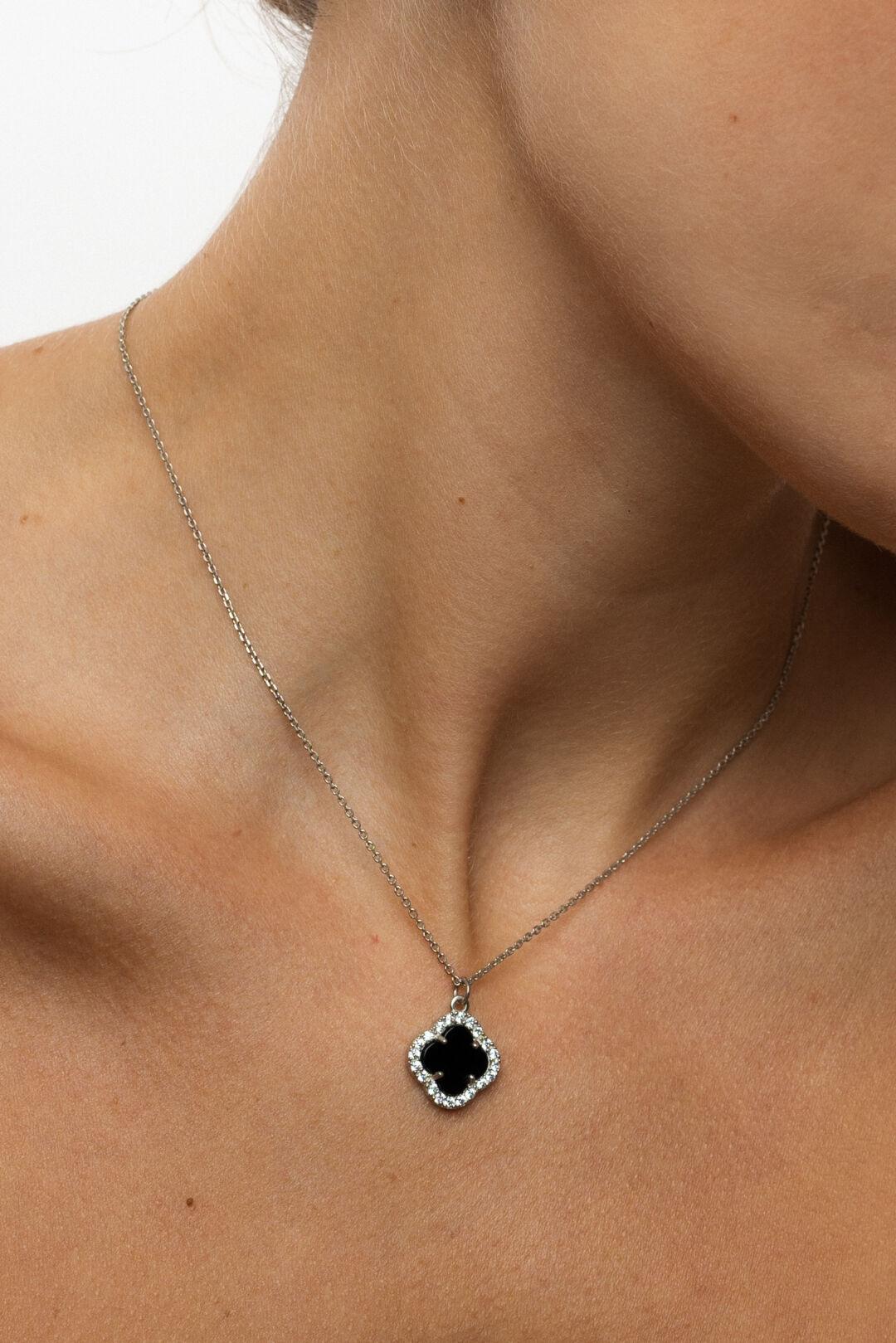 Зображення Жіноче кольє зі срібла 925° з оніксом Клевер