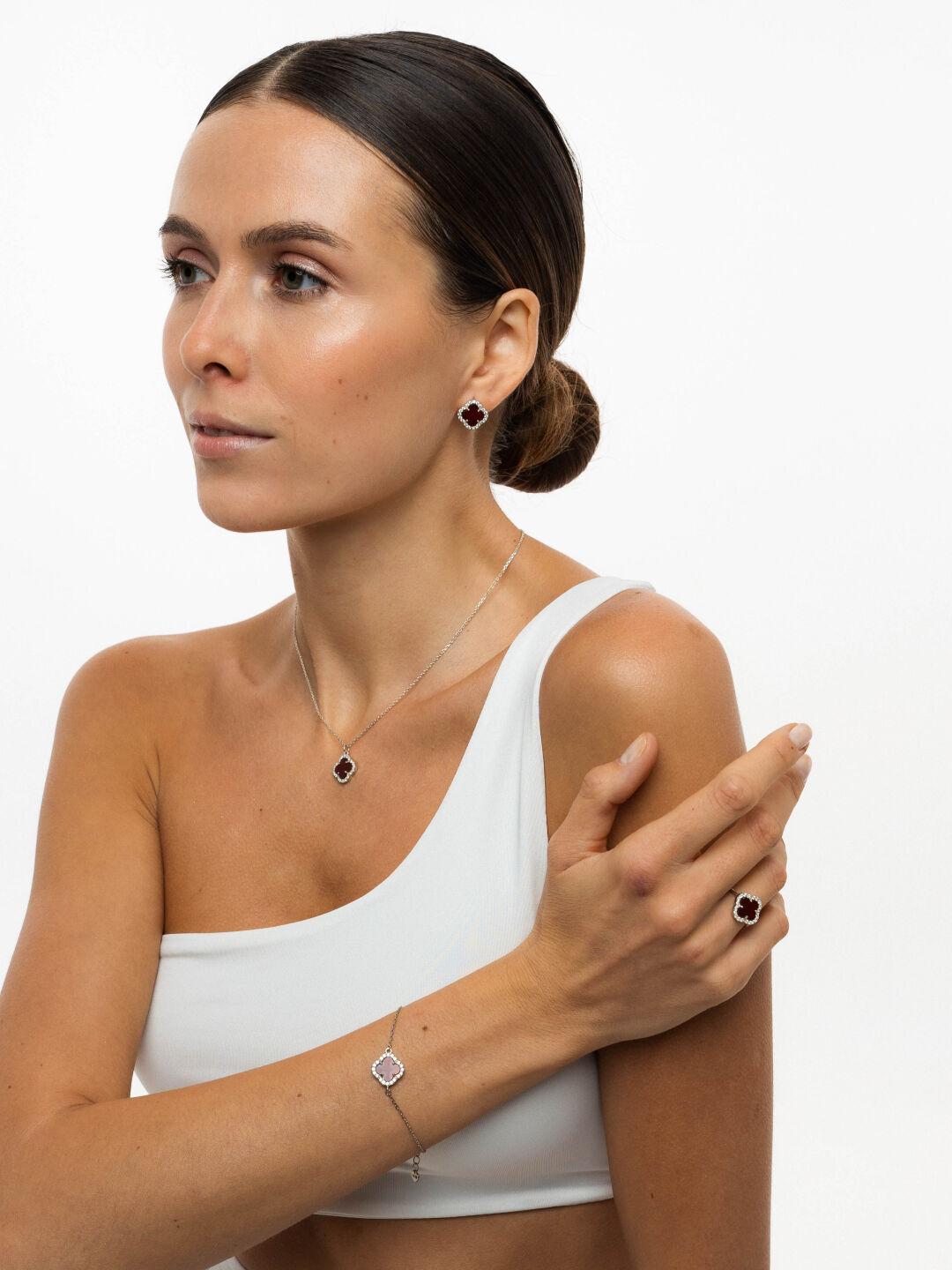 Зображення Срібні жіночі сережки з сердоліком Клевер при наведенні