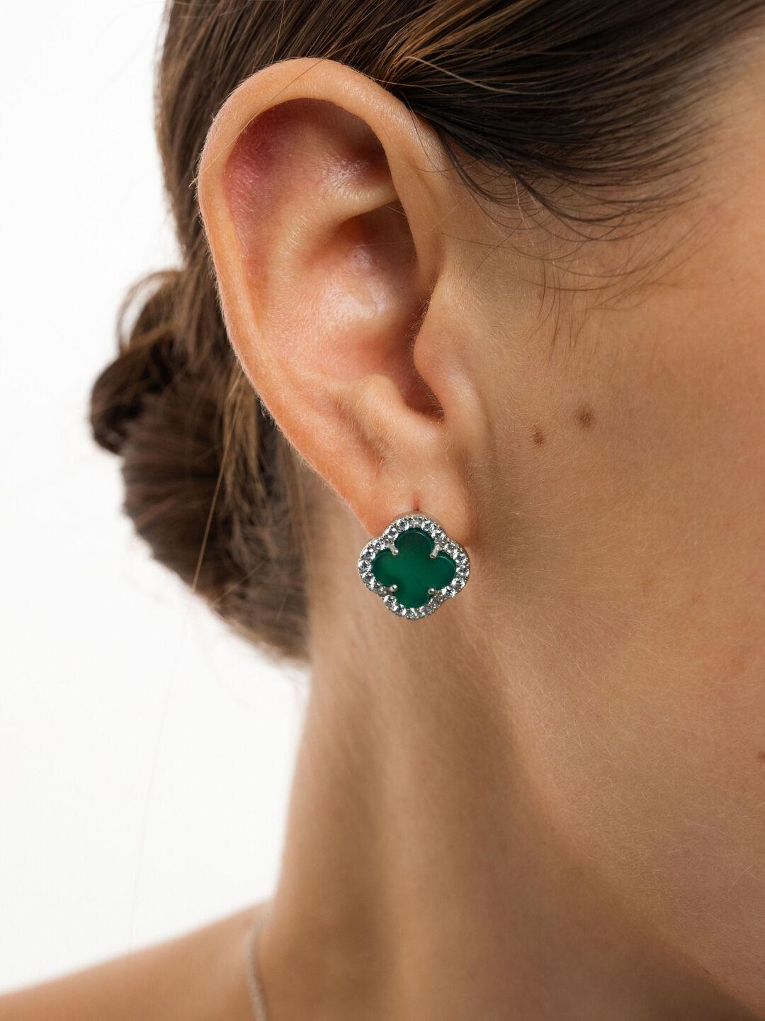 Зображення Срібні жіночі сережки з нефритом Клевер