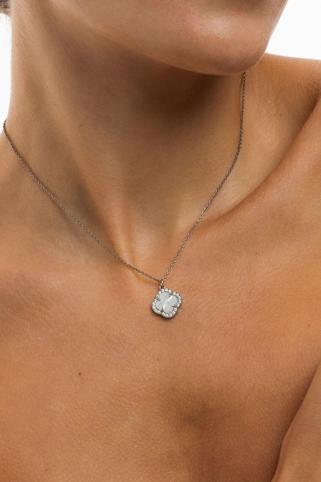 Зображення Колье из серебра 925° с перламутром и куб.цирконием Клевер