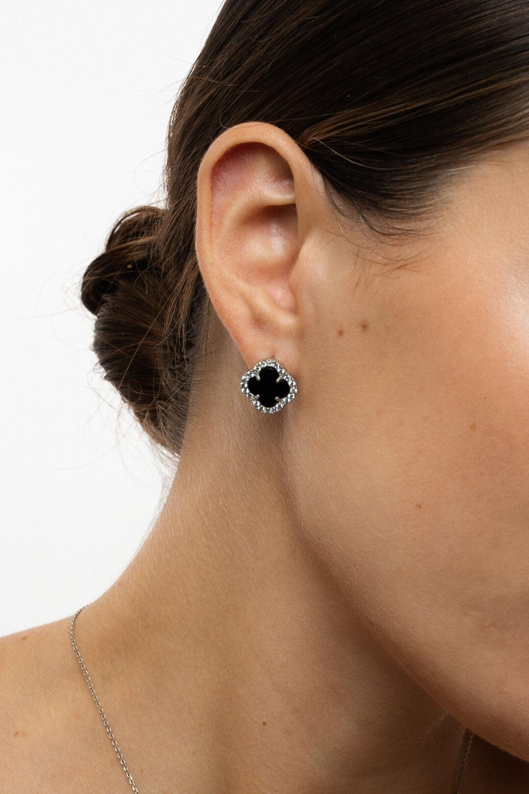 Зображення Сережки зі срібла 925° з оніксом та куб.цирконієм Клевер