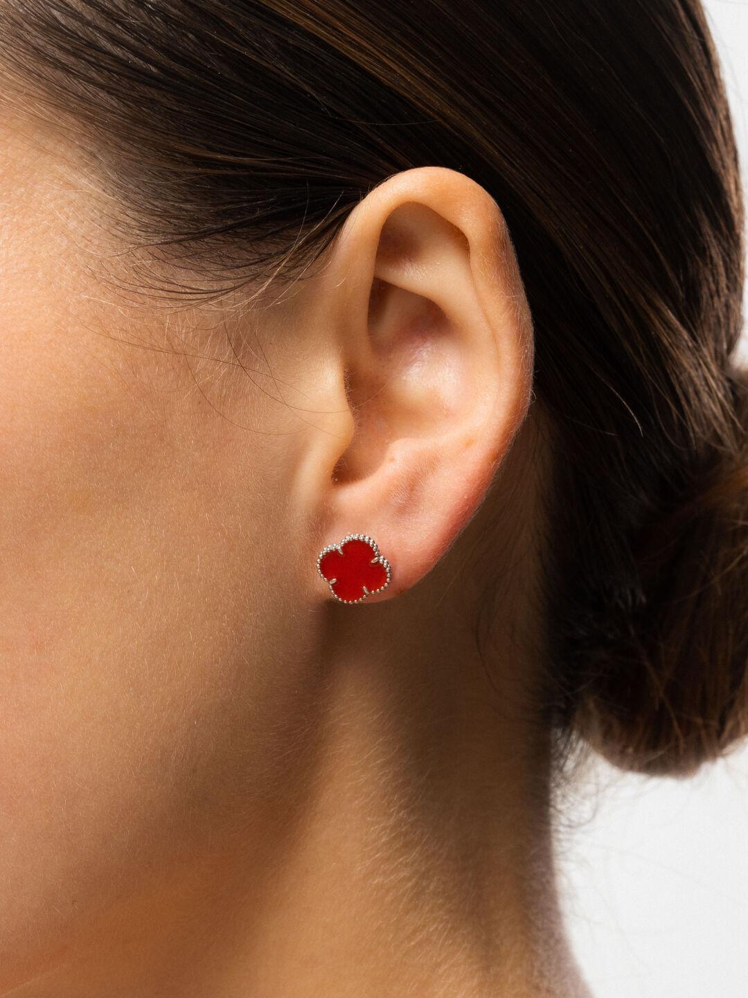 Зображення Срібні пусети Клевер емель червона